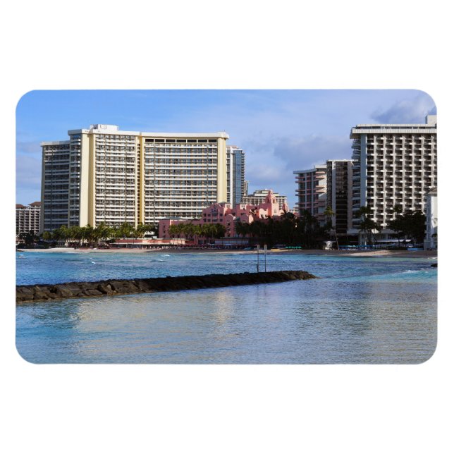 Imán fotográfico panorámico de Waikiki (Horizontal)