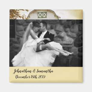 Imán fotográfico personalizado Sunset Barn Country