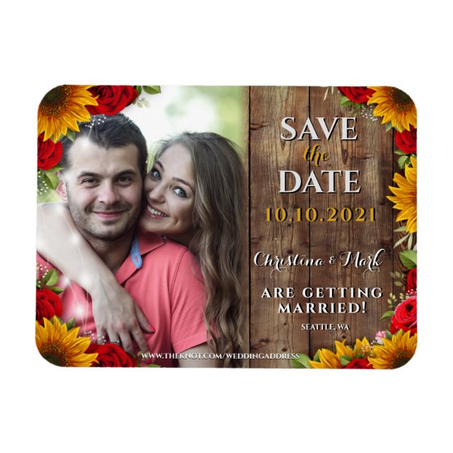 Imán fotográfico Rústico de Flor de Sol y Rosas (Horizontal)