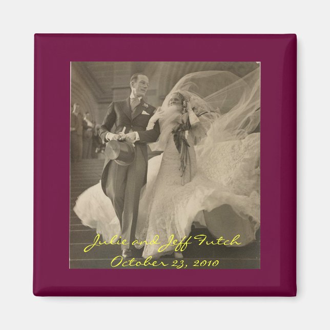 imán fotográfico vintage-boda (Frente)
