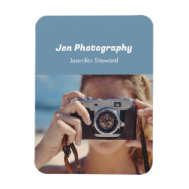 Imán fotógrafo fotográfico azul personalizado