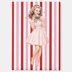 Imán Fotógrafo Pin-Up Vintage Magnet Rosa Retro