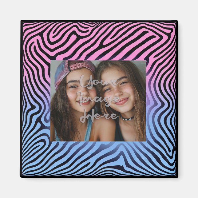 Imán Fotograma de foto de zebra de gradiente azul rosad (Frente)