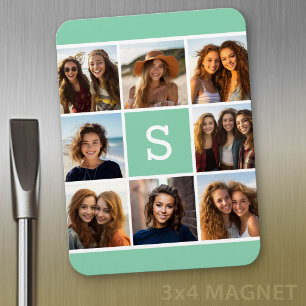 Imán Fotomontaje con monograma personalizado verde ment
