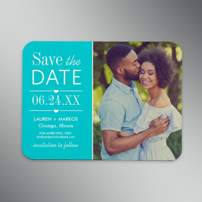 Imán Fotos de boda de Modern Aqua Hearts para Save the  (Subido por el creador)