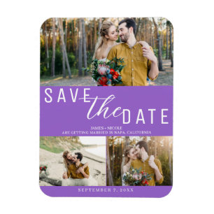 Imán Fotos de Boda de Save the Date Moradas 3