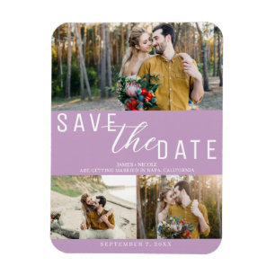 Imán Fotos de Boda Lilac Purple Save the Date 3