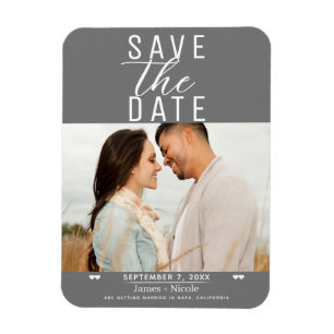 Imán Fotos de boda Save the Date gris y blanco moderno