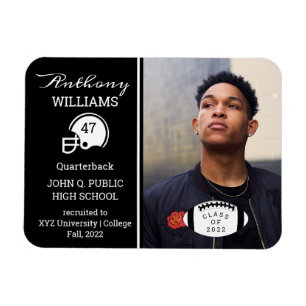 Imán Fotos de jugador de fútbol negro   Graduación blan