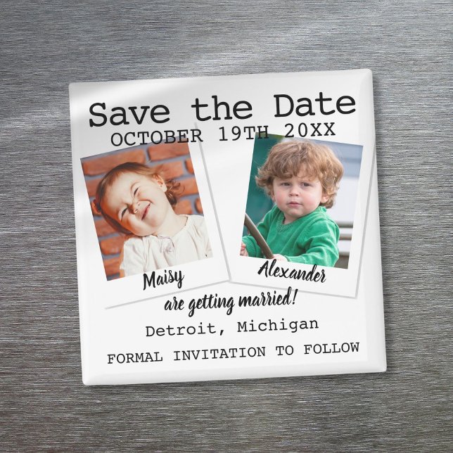 Imán Fotos de la infancia divertidas y modernas Bodas S (Modern Fun Childhood Photos Wedding Save The Date Magnet)
