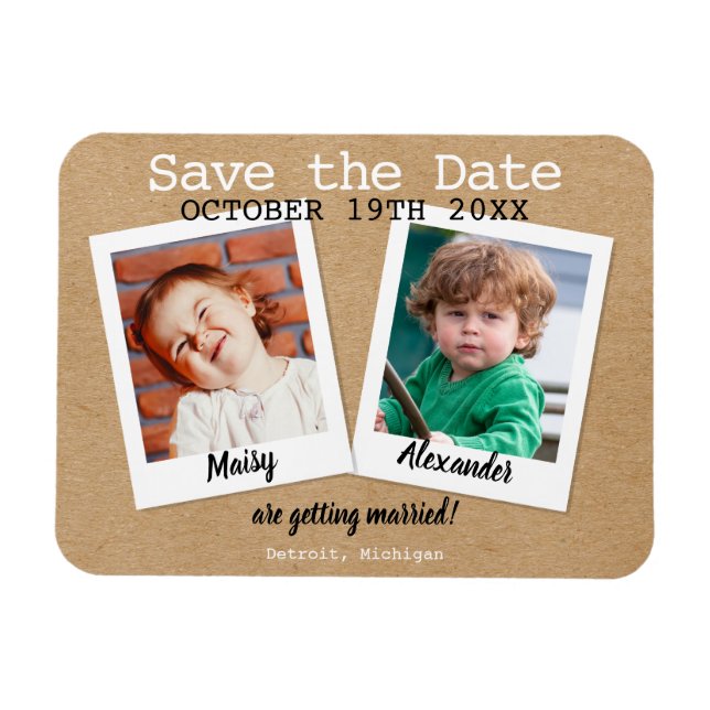 Imán Fotos de la Infancia Rústico Kraft Save the Date B (Horizontal)