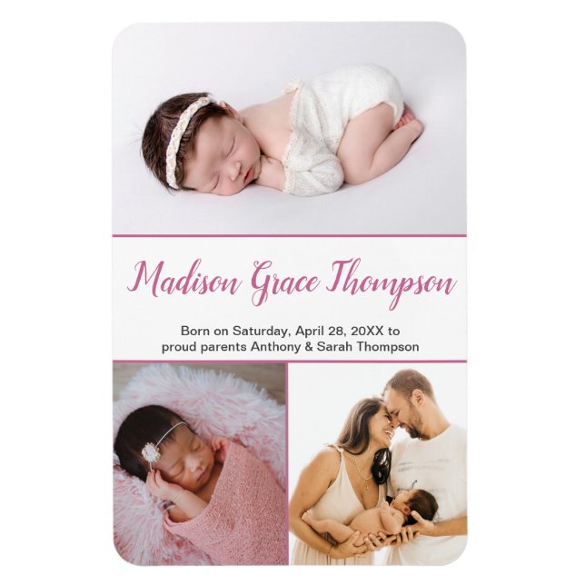 Imán Fotos de niñas con escritura rosada y Rosa moderno (Vertical)