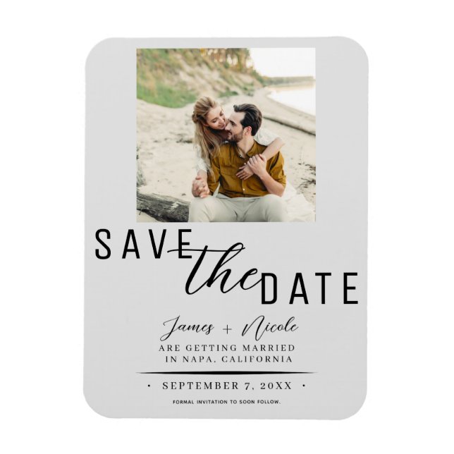 Imán Fotos de Save the Date de Boda Gris Claro (Vertical)