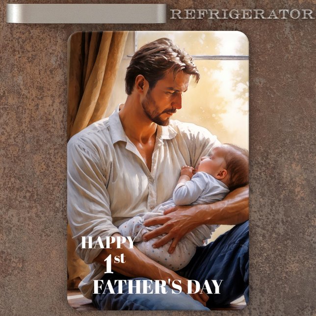Imán Fotos del Día del Padre Feliz (Flexible magnet featuring your custom photo. You can customize the "Happy 1st Father's Day" texts)