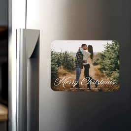 Imán Fotos del guión de la caligrafía navideña de Feliz