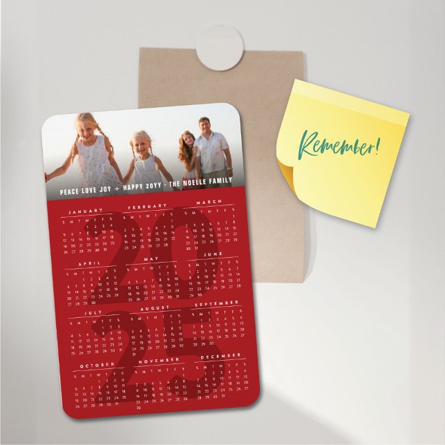 Imán Fotos Minimalistas del calendario rojo 2023 (Modern Red 2025 Calendar Simple Holiday Photo Flexible Magnet @ fat_fa_tin)