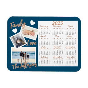 Imán Fotos modernas del calendario de Año Nuevo azul y 