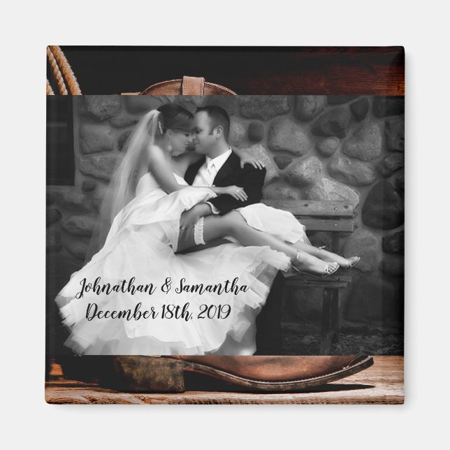 Imán Fotos personalizadas Cowboy Boots Barn Wood R (Frente)