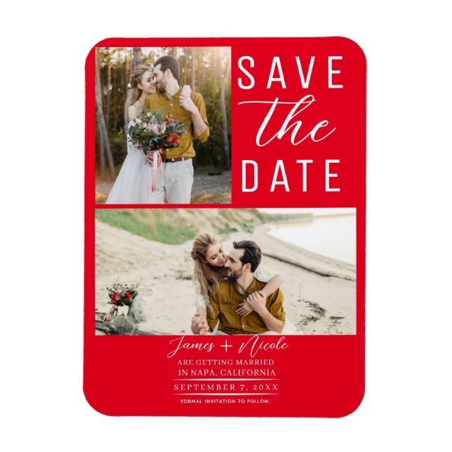 Imán Fotos Red 2 Save the Date Boda (Vertical)