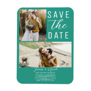 Imán Fotos Verde Azul 2 Save the Date Boda