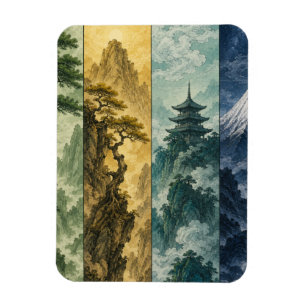 Imán Four Seasons Mountain Paisaje de Tinta Japonesa