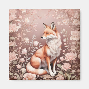 Imán Fox con floral rosada de ensueño