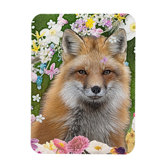 Imán Fox de cuento de hadas en campo de flores (Vertical)