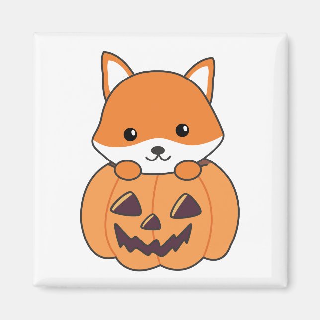 Imán Fox En Calabaza Sweet Foxes Happy Halloween Magnet (Frente)