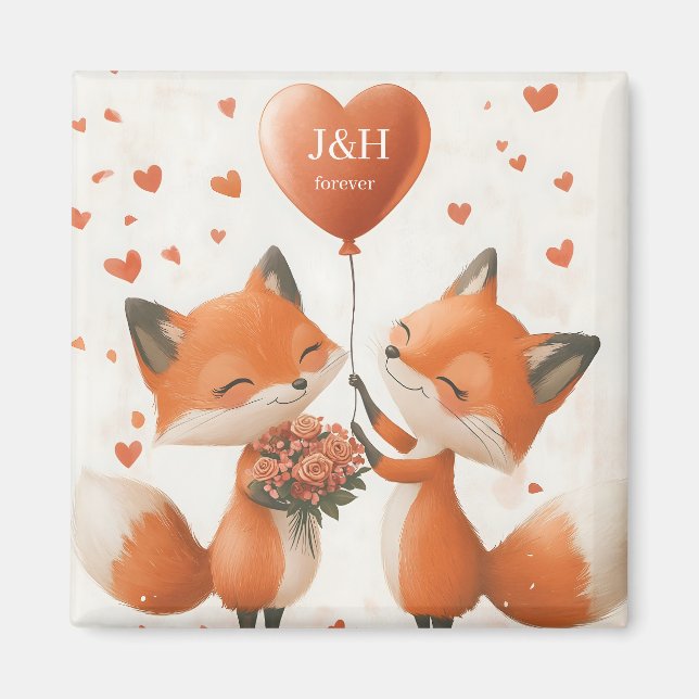 Imán Fox Love Design with Personalizable Initials (Frente)