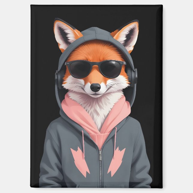 Imán Fox usando Hoodie Funny Guay Animal Character Art (Anverso)