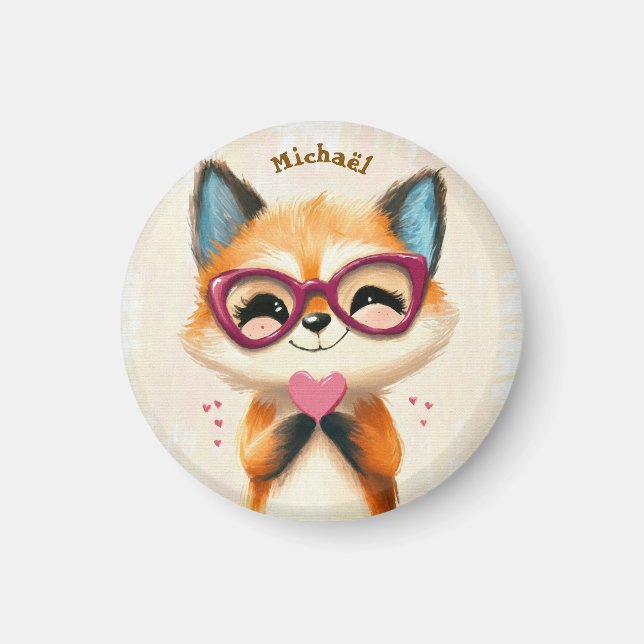 Imán Fox Valentine's Day Heart Badge - Kids School  (Frente)
