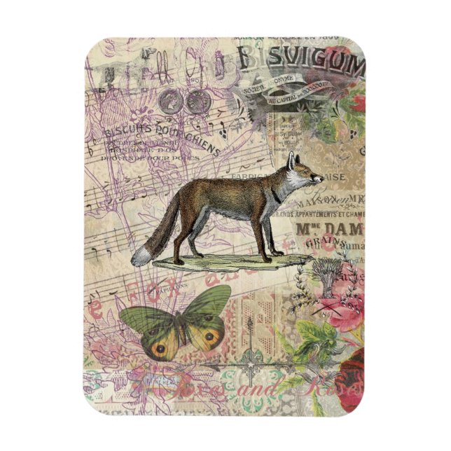 Imán Fox Wildlife Collage Vintage Illustration (Vertical)