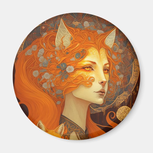 Imán Fox Woman Fantasy Art (Frente)