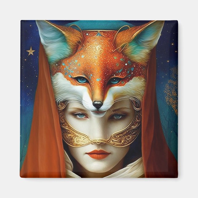 Imán Fox Woman Surreal Fantasy Art (Frente)