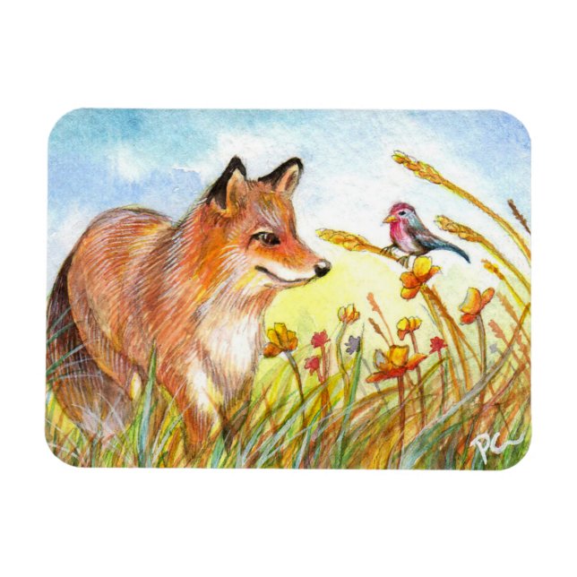 Imán Fox Y Bird En El Campo (Horizontal)