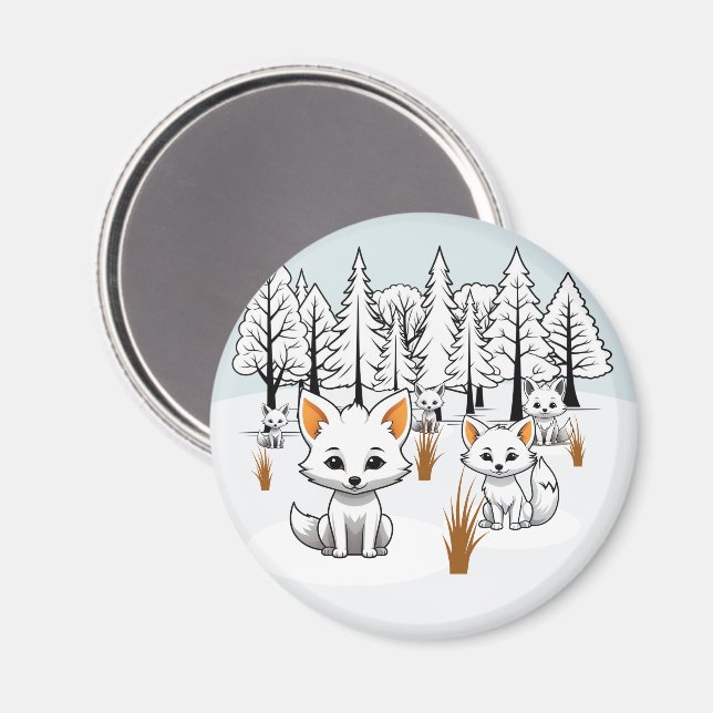 Imán Foxes Árticos - Paisaje invernal (Anverso/Reverso)