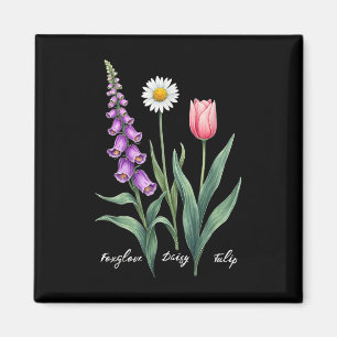 Imán Foxglove Daisy Tulip Flower Design Floral Chica Ma