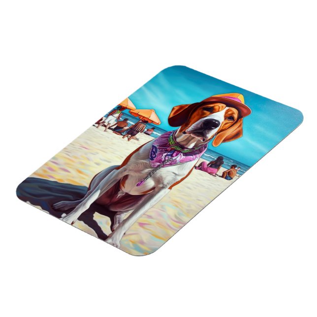 Imán Foxhound americano en la playa, regalo de verano  (Lado Izquierdo)