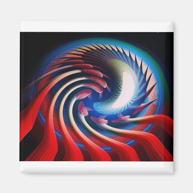 Imán Fractal Azul Blanco Rojo Con Cuchillos Y Espigas (Frente)