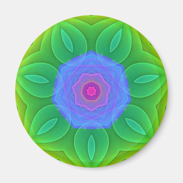 Imán Fractal azul verde Mandala Star Fridge Magnet (Frente)