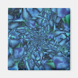 Imán Fractal con formas geométricas de color azul y ver