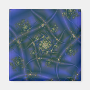Imán Fractal con ráfagas de espiral azul amarillo y ver