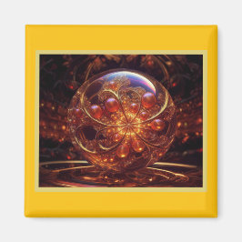 Imán Fractal De Bola De Vidrio Transparente Dorada Y Am