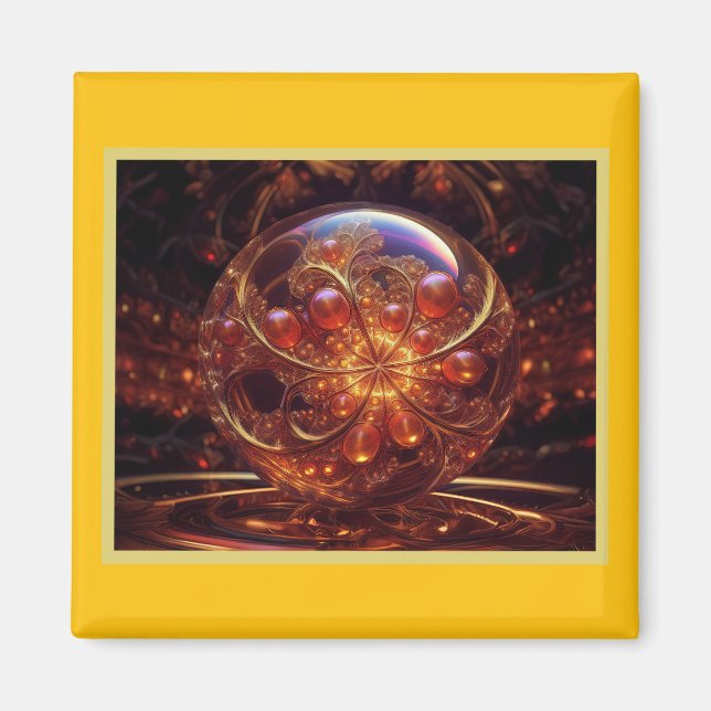 Imán Fractal De Bola De Vidrio Transparente Dorada Y Am (Frente)