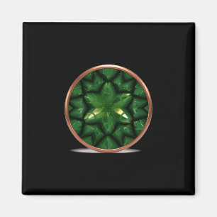 Imán Fractal de estrella puntiaguda verde con marco de