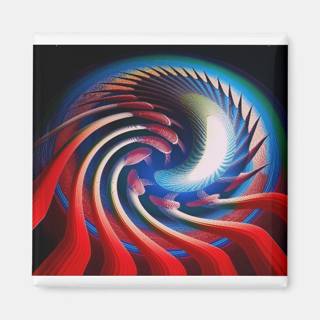 Imán Fractal de fantasía azul y blanco rojo (Frente)