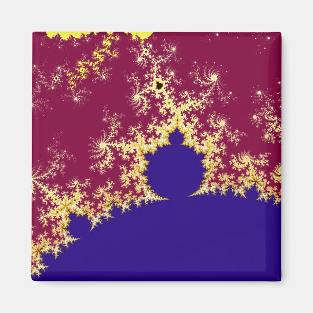 Imán Fractal de Mandelbrot de oro rojo y azul (Frente)
