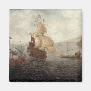 Imán Fragata inglesa de la galera flanqueada por vagos