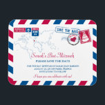 Imán FRANCE Air Mail Bat Mitzvah Guardar la fecha 3x4<br><div class="desc">Este 3x4 Flex Magnet tiene un diseño de correo aéreo a Francia para su Bar Mitzvah / Bat Mitzvah. Si necesita una ubicación diferente creada,  por favor envíe un correo electrónico a paula@labellarue.com e intentaremos conseguir una nueva con 24 horas (durante la semana laboral)</div>