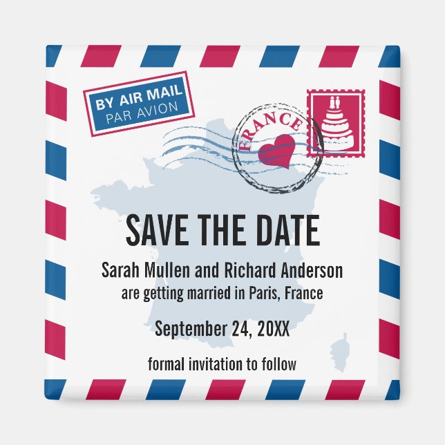 Imán Francia Air Mail Wedding Save the Date (Frente)
